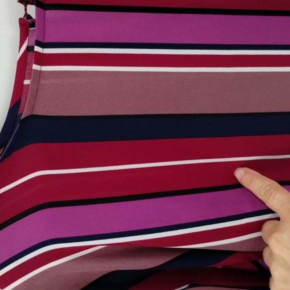 Worthington striped blouse size large maroon pink and tan w tie flutter sleeve - Picture 7 of 12